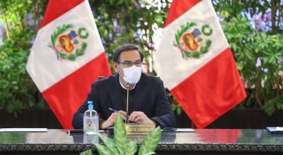 El presidente de Perú, Martín Vizcarra, durante una rueda de prensa en Lima, el 30 de julio de 2020.