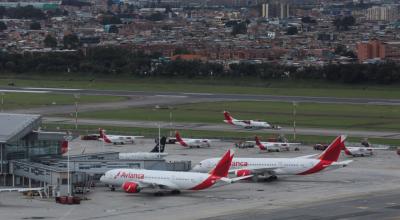 Una vista aérea del Aeropuerto Internacional El Dorado, en Bogotá, Colombia, en medio del brote de la enfermedad del Covid-19 el 7 de abril de 2020.