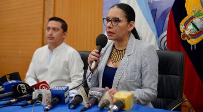 La presidenta del CNE, Diana Atamaint, durante la rueda de prensa este 28 de agosto de 2020.