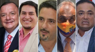 Álvaro Noboa, Andrés Arauz, Esteban Quirola, Fabricio Correa y Paúl Carrasco, los candidatos de los cinco movimientos en peligro de desaparecer.