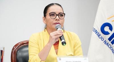 La presidenta del CNE, Diana Atamaint, en rueda de prensa el 2 de octubre de 2020. Foto referencial.