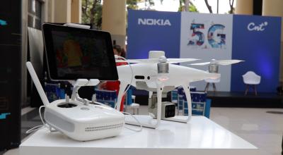 Estación de prueba de la red 5G, en un evento organizado por CNT y Nokia, el 26 de febrero de 2021.