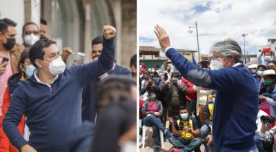 Andrés Arauz y Guillermo Lasso durante sus actividades de campaña del 6 de abril de 2021.