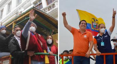 Guillermo Lasso, candidato de Creo, y Andrés Arauz, del correísmo, en el cierre de sus campañas. 7 de abril de 2021.