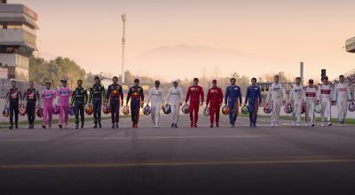 Los corredores de la Fórmula 1 en 2020 durante una de las escenas de grabación de la serie.