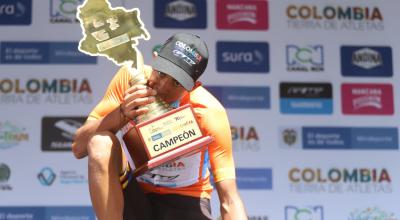 Diego Camargo, corredor del Colombia Tierra de Atletas GW, festeja el título de Vuelta a Colombia 2020.