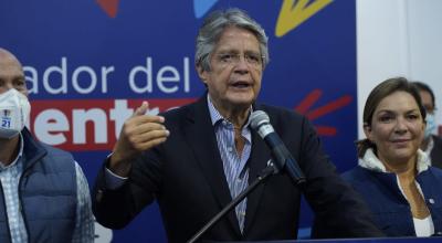 Guillermo Lasso, en una rueda de prensa en Quito, el 12 de abril de 2021.