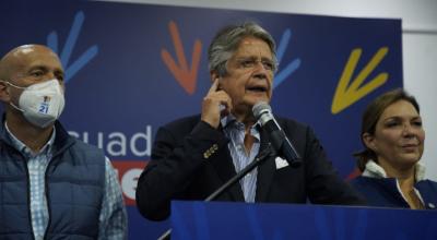 Rueda de prensa del presidente electo, Guillermo Lasso, en Quito. 12 de abril de 2021