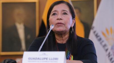 Guadalupe Llori durante su primera rueda de prensa como presidenta de la Asamblea Nacional, el 15 de mayo de 2021.