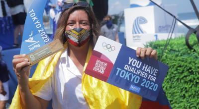 Barona celebra su clasificación a Tokio, el 5 de junio de 2021, en un torneo desarrollado en El Salvador.