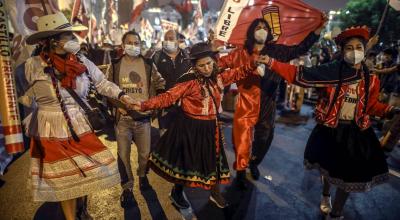 Simpatizantes del izquierdista Pedro Castillo participan en una movilización. Lima, 26 de junio de 2021