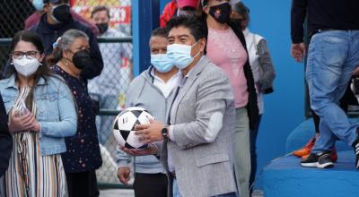 El alcalde de Quito, Jorge Yunda, en la inauguración de una cancha deportiva, en el sur de la ciudad, el 19 de junio de 2021.