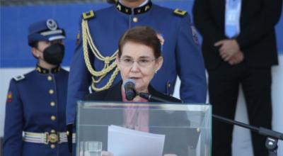 Alexandra Vela, ministra de Gobierno, en un evento de la Policía en Quito, el 15 de julio de 2021. 