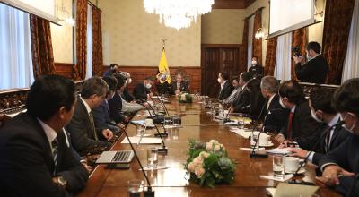 El presidente Guillermo Lasso, durante una reunión con representantes del sector hidrocarburífero, este 5 de agosto de 2021.