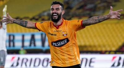 Gonzalo Mastriani, de Barcelona, celebra su gol ante Fluminense por Copa Libertadores, el jueves 19 de agosto de 2021.