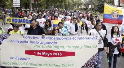 Marcha de migrantes ecuatorianos en Madrid, el 1 de mayo de 2015.