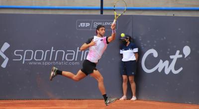 Roberto Quiroz, durante un partido de segunda ronda del Challenger Quito, el 15 de septiembre de 2021.