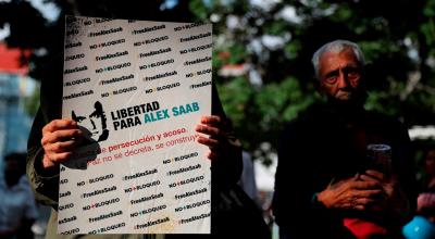 Manifestantes muestran su apoyo al empresario colombo-venezolano Álex Saab, en Caracas (Venezuela), el 17 de octubre de 2021.