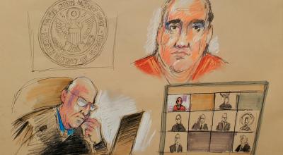 Dibujo del juicio contra Álex Saab en Estados Unidos, en audiencia el pasado 18 de octubre de 2021.
