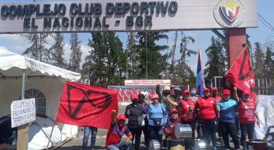 Los trabajadores de El Nacional hacen una huelga en el Complejo de Tumbaco, el 11 de noviembre de 2021.