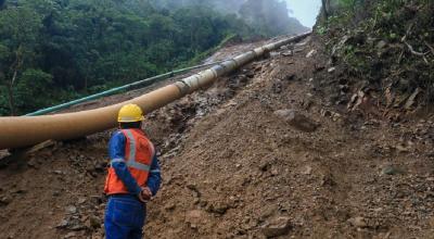 Trabajos de construcción de la séptima variante del SOTE en el sector de Piedra Fina, en Napo, el 15 de enero de 2022.