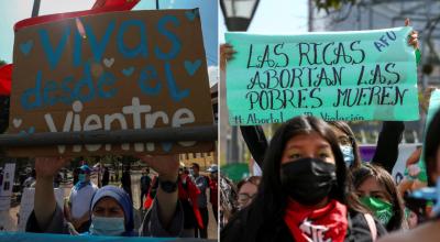 Colectivos a favor y en contra de la despenalización del aborto, el 17 de febrero de 2022, en las afueras de la Asamblea.