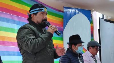 Marlon Santi, coordinador, durante el consejo político de Pachakutik,  7 de marzo de 2022, en Quito