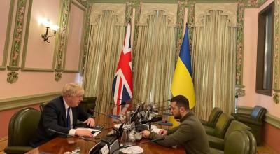 El primer ministro británico, Boris Jhonson se reunió con Volodímir Zelensky en Kiev. Ucrania, 9 de abril de 2022.