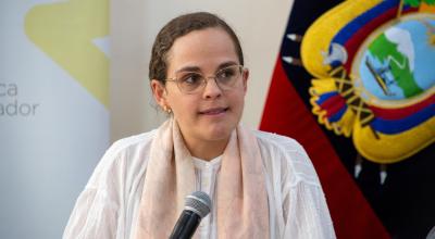 La ministra de Educación, María Brown, durante un evento en Quito, el 5 de abril de 2022.