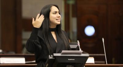 La asambleísta de la ID, Johanna Moreira, durante la sesión del pleno del 14 de abril de 2022. La legisladora apoyará una autoconvocatoria.