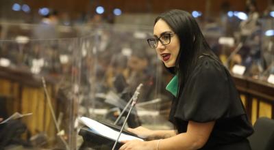 La asambleísta Johanna Moreira, durante el segundo debate de la ley para garantizar el aborto en casos de violación, el 17 de enero de 2022.