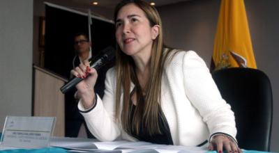 La presidenta de la Corte de Justicia de Guayas, Fabiola Gallardo, en una rueda de prensa en Guayaquil, el 21 de abril de 2022.