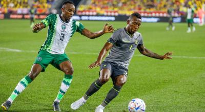 Pervis Estupiñán, en el partido de Ecuador ante Nigeria en Nueva Jersey el 2 de junio de 2022.