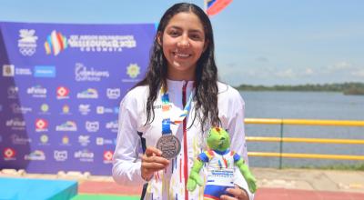 Danna Martínez, con su medalla de bronce en los Juegos Bolivarianos de Valledupar, en julio de 2022.