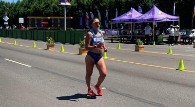 Glenda Morejón, durante los 20 kilómetros marcha del Mundial de Atletismo en Oregon, el 15 de julio de 2022.