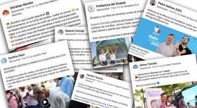 Capturas de los anuncios en redes sociales que promueven precandidatos a las elecciones de 2023.