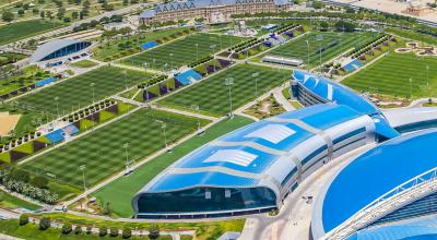 Vista aérea de las canchas de la Academia Aspire en Doha, Catar.