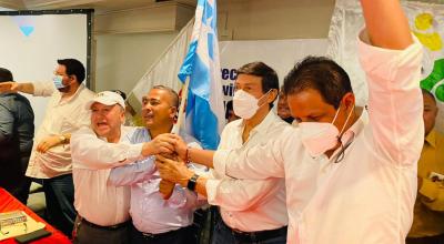 Arturo Moreno, Bolívar Armijos, Nicolás Lapentti y José Francisco Cevallos, en las primarias del PID, este 3 de agosto de 2022.