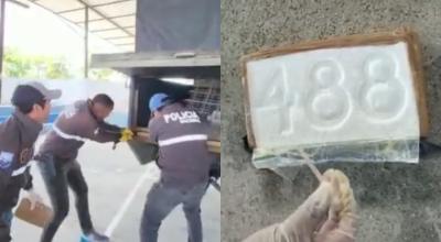 Imágenes de la cocaína incautada por la Policía, en un camión en la provincia de Pastaza, la tarde del 18 de agosto de 2022.