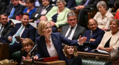 Liz Truss, primera ministra británica, durante su intervención ante la Cámara de los Comunes (Baja), el 8 de septiembre de 2022.