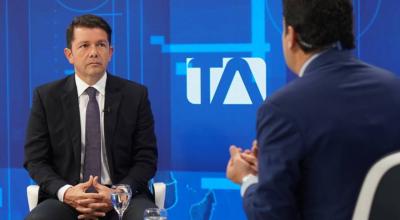El ministro de Gobierno, Francisco Jiménez, en entrevista con Teleamazonas, el 13 de septiembre de 2022. Habló de nuevas preguntas de consulta popular.