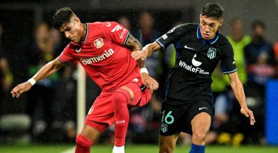 Piero Hincapié, en el partido del Bayer Leverkusen ante el Atlético Madrid, el 13 de septiembre de 2022.