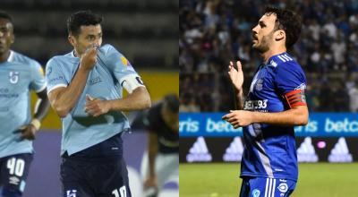 Facundo Martínez, de Universidad Católica, y Sebastián Rodríguez, de Emelec.