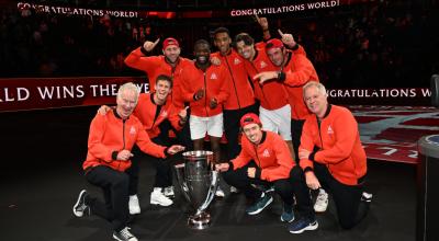 El equipo del Resto del Mundo celebra la victoria de la Laver Cup, el domingo 25 de septiembre de 2022.