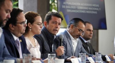 Rueda de prensa, encabezada por el ministro de Gobierno, Francisco Jiménez, para hablar sobre los acuerdos de las mesas de diálogo con las organizaciones indígenas, el 27 de septiembre de 2022.