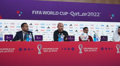 El director técnico de la selección Qatar, Felix Sánchez, durante la rueda de prensa del sábado 19 de noviembre de 2022.