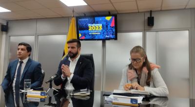 Pablo Arosemena, ministro de Finanzas, habla sobre la proforma 2023 y la condonación de deudas de BanEcuador, el 22 de noviembre de 2022.