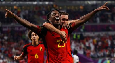 Michy Batshuayi celebra su gol en el partido de Bélgica ante Canadá, el 23 de noviembre de 2022.