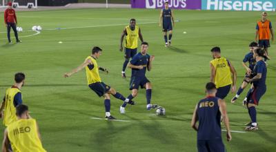 Los futbolistas de Portugal, durante un entrenamiento en Qatar el 4 de diciembre de 2022.