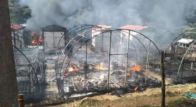 El campamento del proyecto Warintza, en Morona Santiago, fue incendiado en junio de 2022, durante el paro nacional.